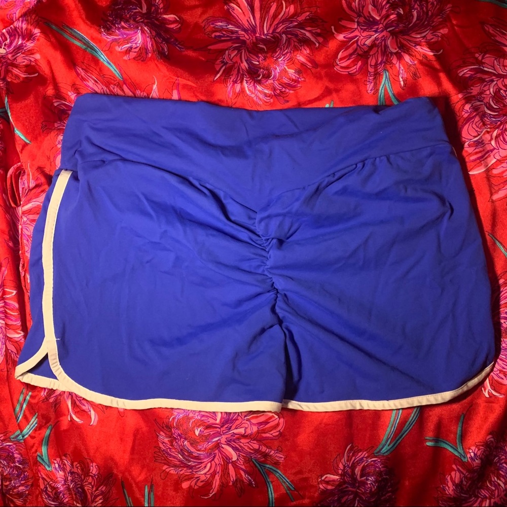 Blue Plus Size Booty Shorts with a wide waistband